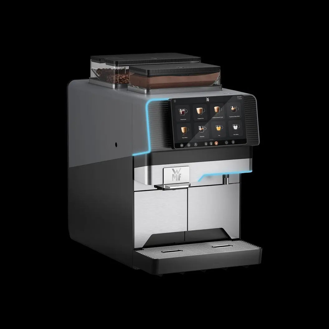 WMF Elevation 10 Modern coffee machine with digital display on a black background - Sip N Smile