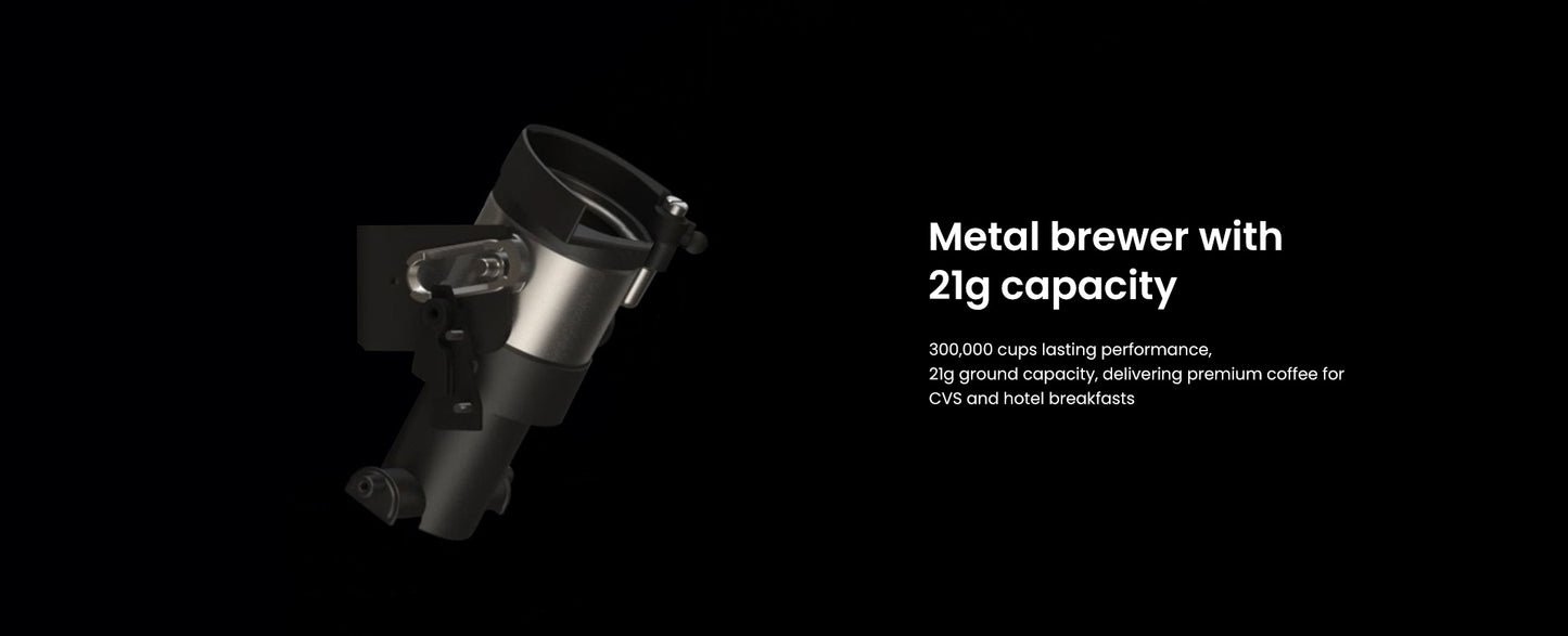 Metal brewer with 2g capacity on a black background