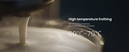 High temperature frothing process with text indicating temperature range.