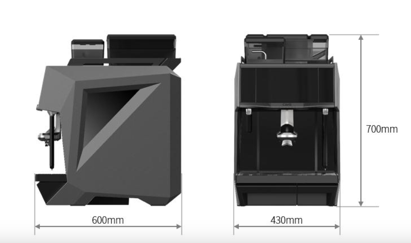 CAYE-SMART-X-dimensions Black  with dimensions labeled on a white background