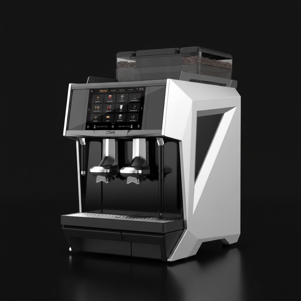 Caye X Master Coffee machine with a digital display on a black background