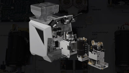 Caye X Complex mechanical assembly on a dark background