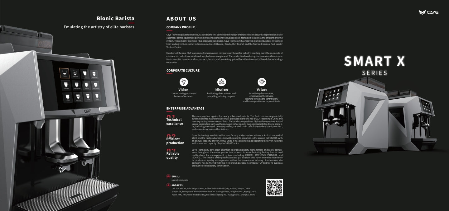 Caye Smart X Coffee machine with 'Smart X' branding on a black background