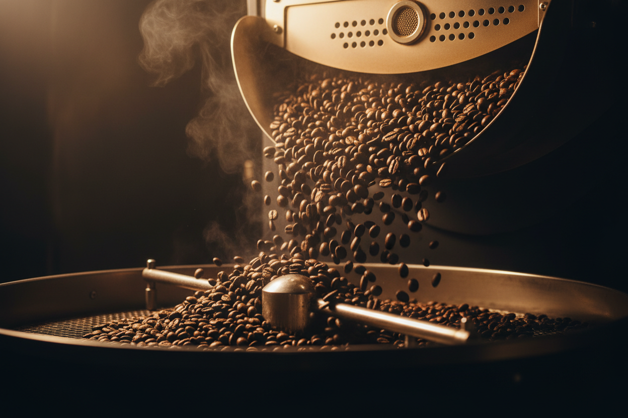 Coffee Beans Tumbling from Roaster