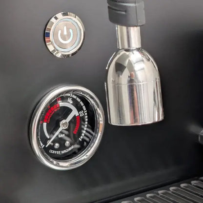  Turin-MC3 Coffee machine with pressure gauge and steam wand on a black background