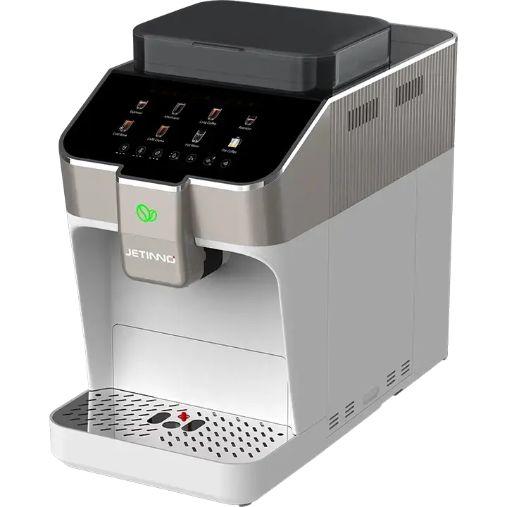 JETINNO JL03 PRO B Silver and black coffee machine with digital display on a white background