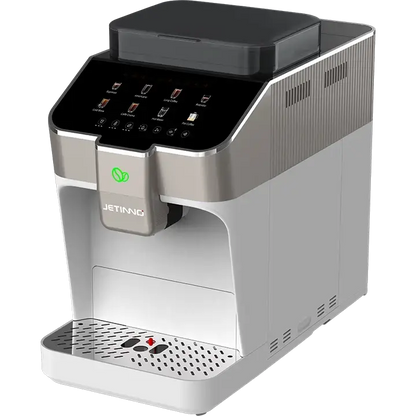 JETINNO JL03 PRO B Silver and black coffee machine with digital display on a white background