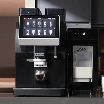JL32 Black coffee machine with digital display in a kitchen setting - Sip N Smile