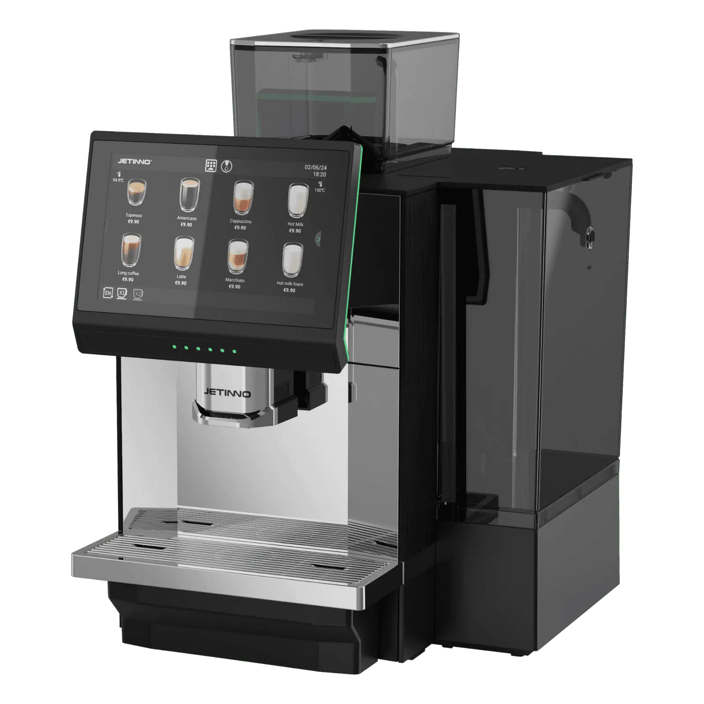 JL36 Black and silver coffee machine with digital display on a white background. - Sip N Smile