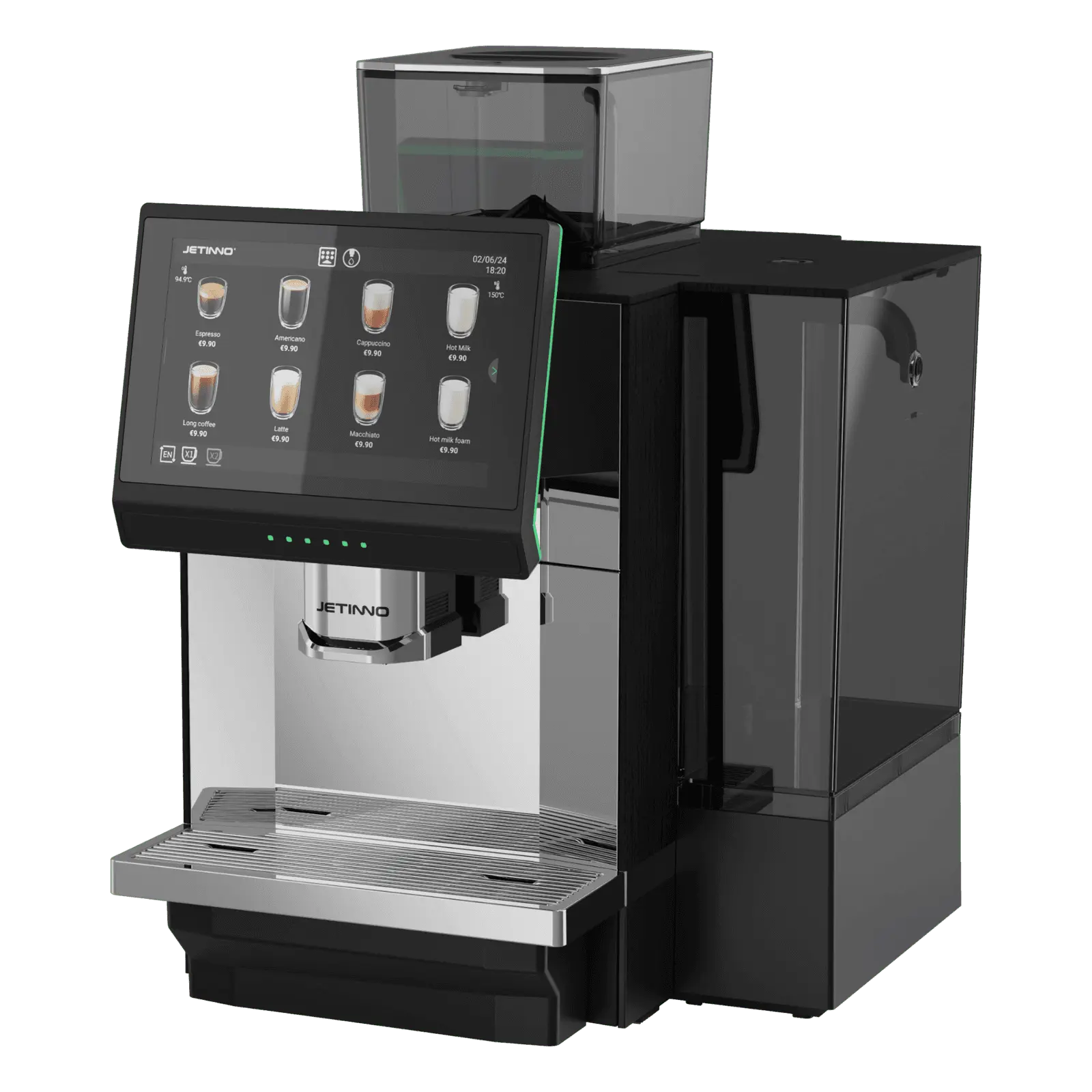 JL36 Black and silver coffee machine with digital display on a white background. - Sip N Smile