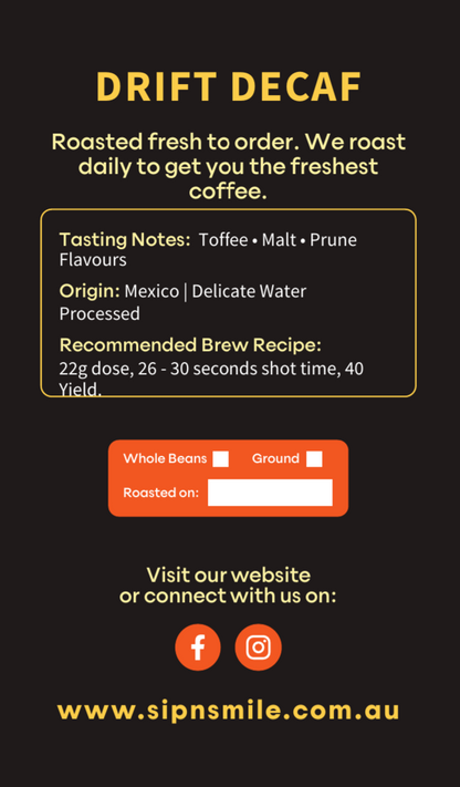 Drift Decaf 1kg Specialty Coffee | Sip N Smile - Sip N Smile 