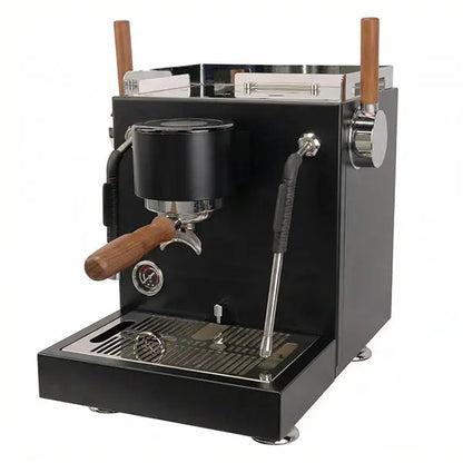Turin-MC3Black espresso machine with wooden handles on a white background
