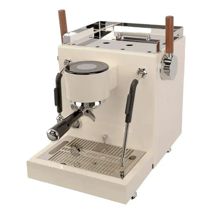 SNS-Turin-MC3 Cream-colored espresso machine with wooden handles on a white background