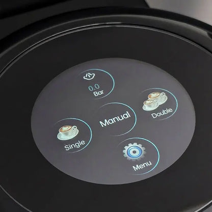 Turin-MC3 Control panel with coffee-themed buttons on a black background